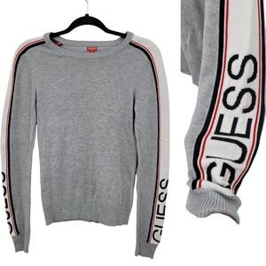 Vtg 90s Guess Womens Gray Knit Logo Spell Out Sweater Sz S Streetwear Hip Hop